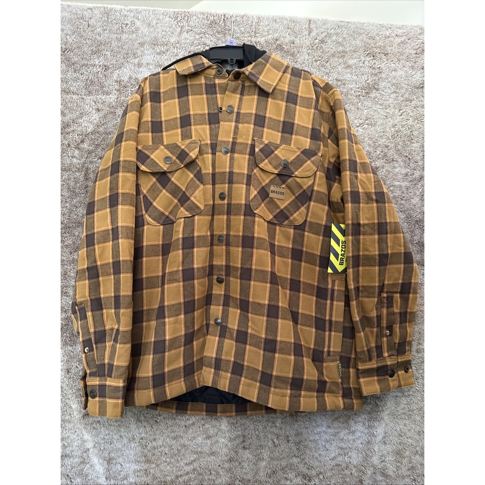 Men's Brazos Workwear Blacksmith Hooded Flannel Jacket Duck Brown Check Small - Picture 1 of 5